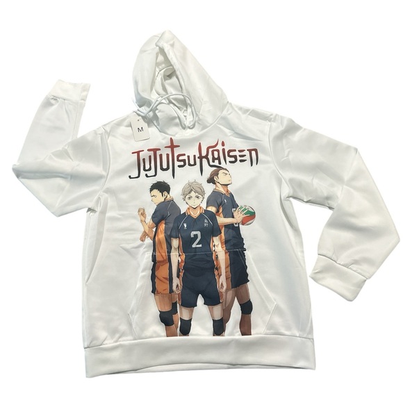 Asahi Suga and Daichi Jujutsu Kaisen Soccer White Youth Sz M Hoodie Sweatshirt - Picture 4 of 5